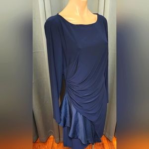 Chaps Long Sleeve Navy Sheath Dress with Satin Side Ruffle Size Large